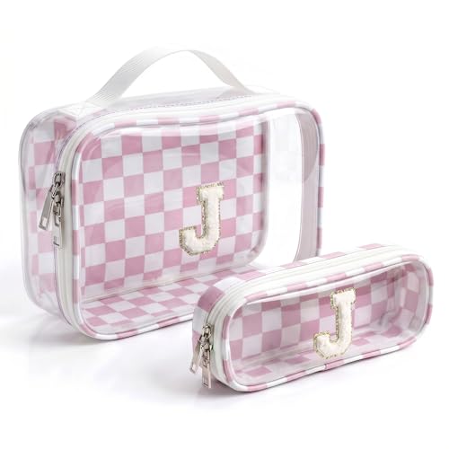 LETGO Personalized Checkered Makeup Bag Set of 2 - Pink & Beige J Variation