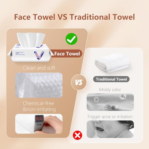 Vuacepe Biodegradable Disposable Face Towels - 100 Count Cotton