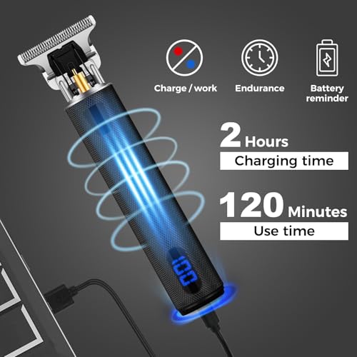 YOGINGO Black Cordless Rechargeable Hair Trimmer with LCD, Metal Body, Grooming Kit for Men