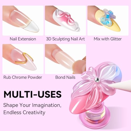 Makartt 3D Gel Nail Art Set with Clear Chrome Powder Mold - 4-in-1 Builder Gel