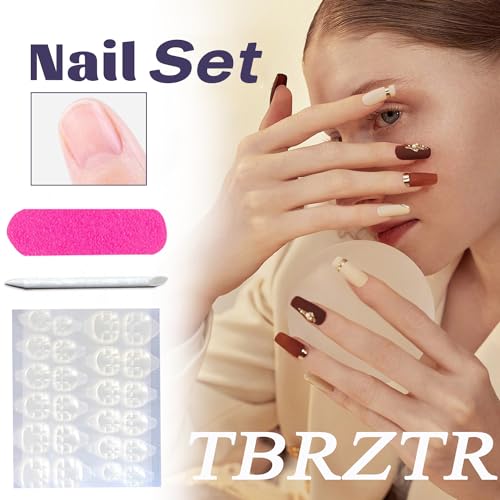 TBRZTR Medium Red Floral Press On Nails - Glossy Coffin Style