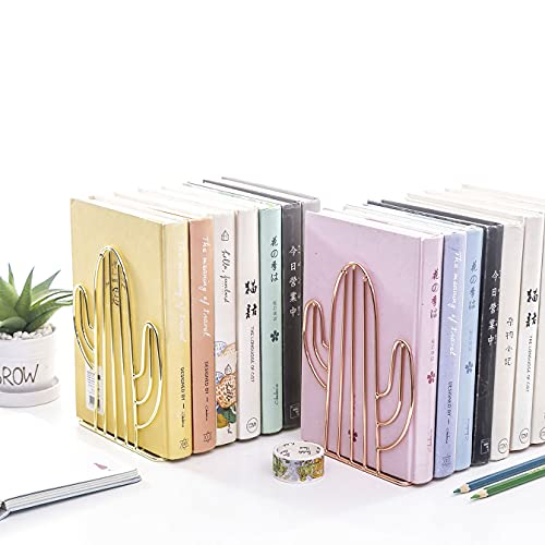 Cactus Bookends - Decorative Iron Shelf Organizers for Home & Office