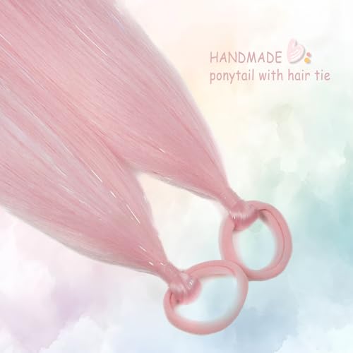 Pink Ponytail Hair Extensions 20 Inch 2 Pack Wavy Synthetic Braids - Wdnew