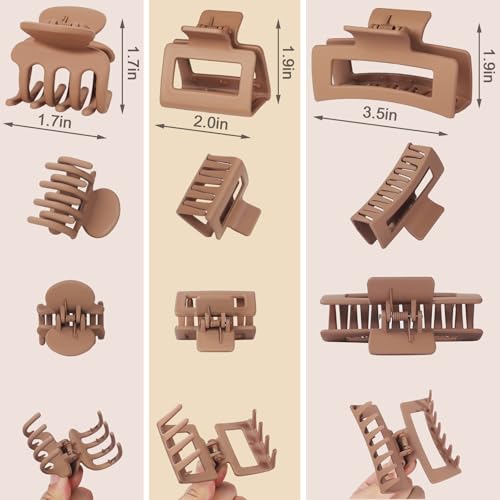 SMKSL 12 Pcs Hair Clips for Women 3 Styles Small Medium Large Claw Clips for Thin Thick Curly Hair, Strong Hold & Non-Slip Hair Clips, Stylish Matte Hair Accessories Ideal Gifts for Women (Brown)