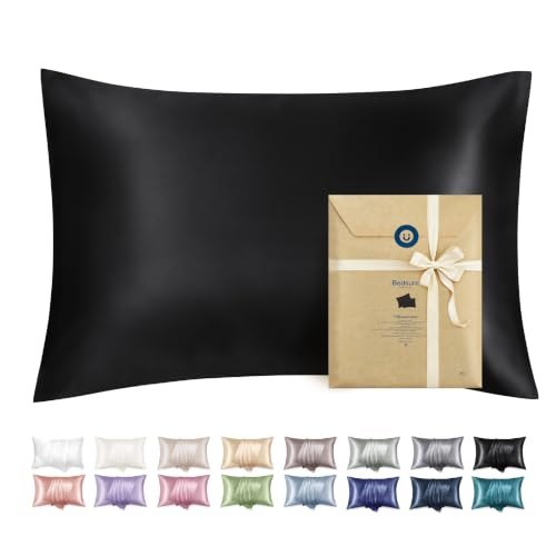 Bedsure Satin Pillowcase Set, 20x26 Inches, Black - Soft & Silky for Hair & Skin