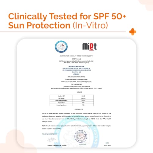 The Derma Co 1% Hyaluronic Acid Sunscreen Aqua Gel SPF 50 PA++++, 80g