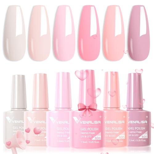 Venalisa Pink Gel Nail Polish Set - 6 Vibrant Nude Colors for DIY Manicure