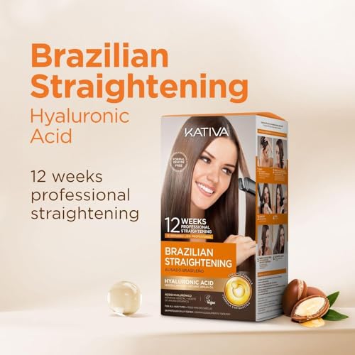 Kativa Brazilian Straightening Kit, 12 Weeks of Home Use Professional Straightening, with Organic Argan Oil, Shea Butter, Keratin & Amino Acids, for Straighter, Softer and Shinier Hair, All Hair Types ? Pack of 2