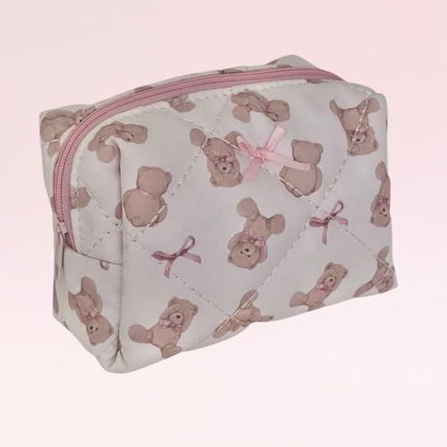 Cherry Ever After Quilted Teddy Bow Makeup Bag Set - 2 Piece Coquette Pouch