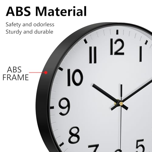 Silent Analog Wall Clock - 12 Inch Battery Operated, Easy-to-Read Design for Home & Office