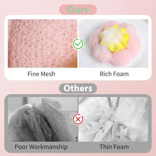 Sycrotoy 4-Pack Sunflower Bath Sponges, Exfoliating Shower Pouf with Suction