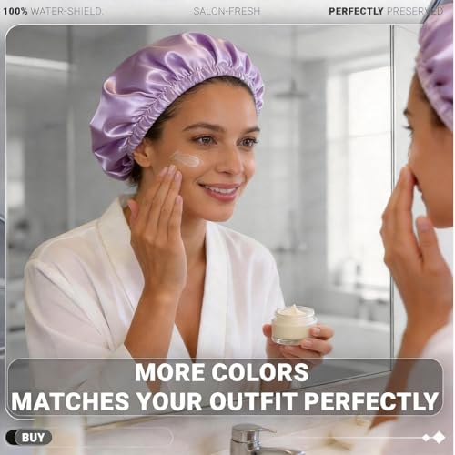 Reusable Waterproof Shower Caps for Women - 2 Pack, Double Layer