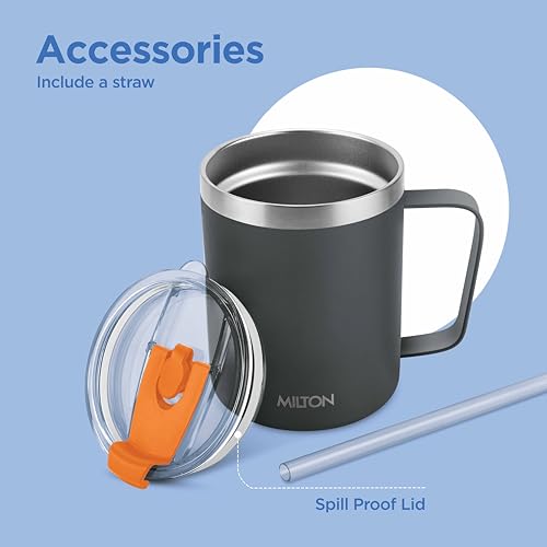 MILTON 14 oz Insulated Travel Mug with Straw - Stainless Steel Coffee Flask