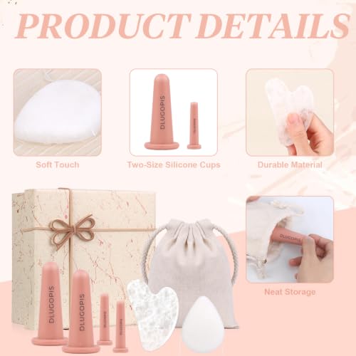 Facial Cupping Set & Gua Sha Tool - Pink Silicone Cupping Kit for Skincare