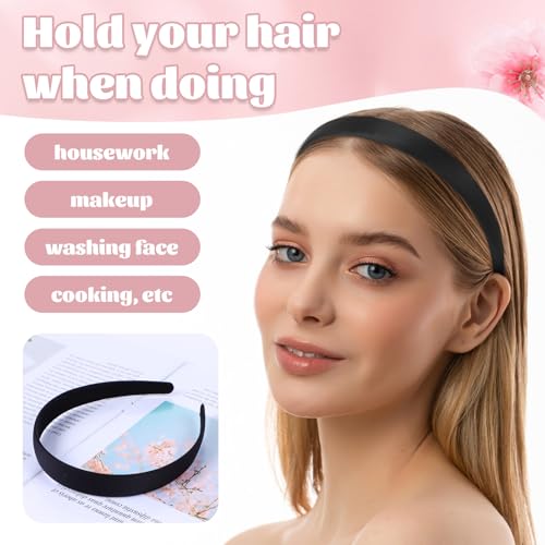 Wide Satin Black Headbands for Women - 2 Pcs Fashion Hairbands