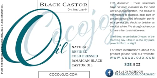 Cocojojo Jamaican Black Castor Oil 8 Fl Oz - Organic Cold Pressed, Natural Hair & Skin Treatment