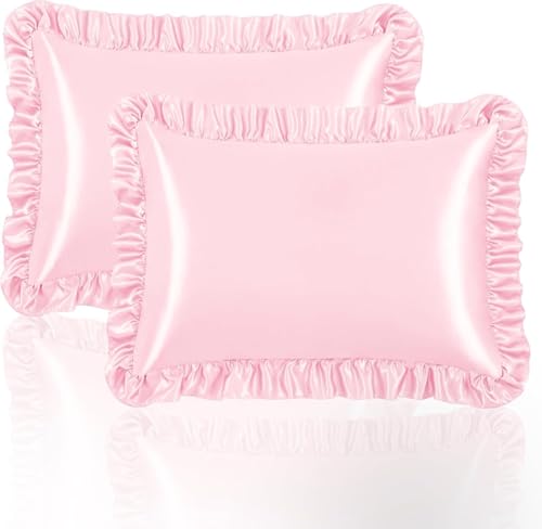 Pink Ruffle Satin Pillowcase Set of 2 - 20x30 Inches, Luxurious Comfort