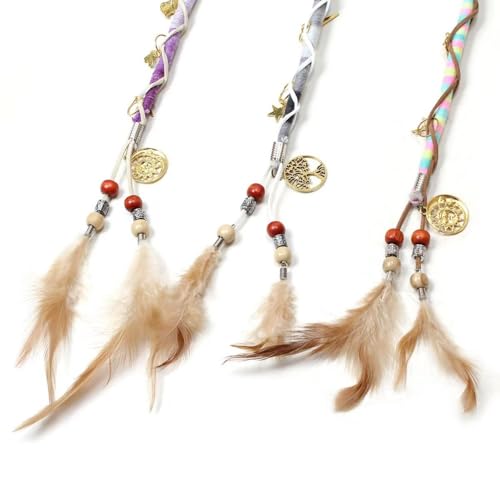 Zonvard 24-Inch Boho Feather Braid Hair Wraps - 3-Pack (Purple, Gray, Pink)
