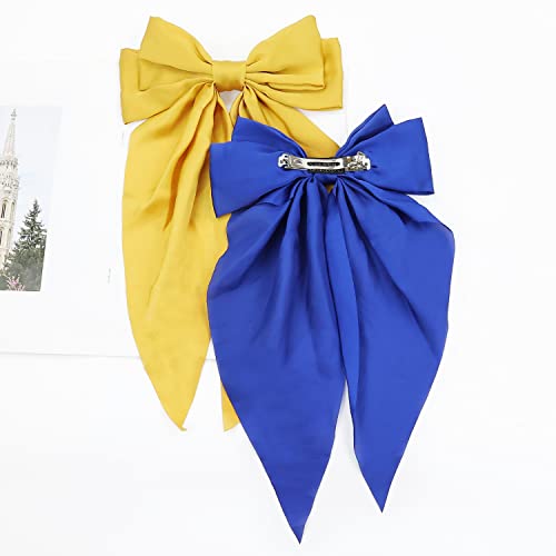 Lawie Large Satin Hair Bows Pack - Oversized French Barrette Hair Clips for Women and Teens