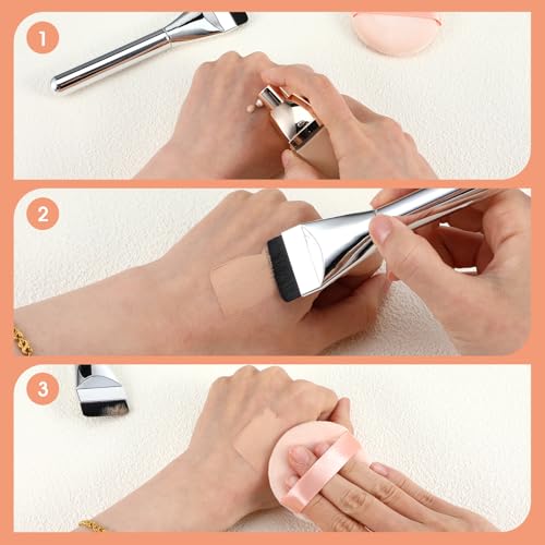 Ymapinc 4pc Silver Flat Foundation Brush Set – Thin Blade Liquid Foundation Brushes