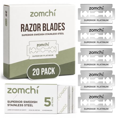 ZOMCHI Double Edge Razor Blades - 20 Stainless Steel Refill Blades for Safety Razors