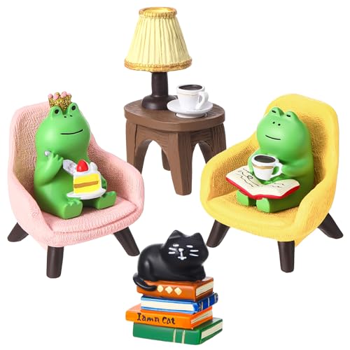 Miniature Frog Figurine Set - 6 Pcs Desk Decor for Frog Lovers