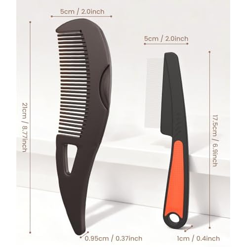 Self-Cleaning Dandruff Comb 2-Pack Set, Hollow Teeth Button-Release Scalp Detox, Fine Tooth 0.5mm & 2mm for Nits Buildup Removal, Women Men Kids, Stainless Steel Ergonomic Anti-Slip Hair Care Tool