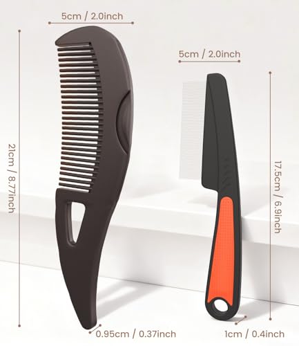 EHBELIF 2PC Brown & Red Dandruff Comb Set - Fine & Standard Tooth Hair Scalp DetoX