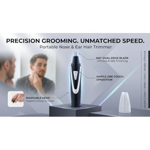 Ear and Nose Hair Trimmer Clippers: 2026 Professional Painless Eyebrow & Facial Hair Trimmers Remover for Men Women, Battery Operated Nasal Clipper, Dual Edge Waterproof Blades for Easy Clean, Black