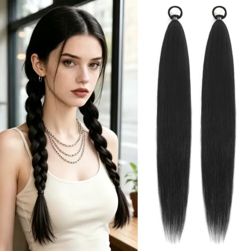 TruYang 2 Pack 26 Inch Yaki Straight Ponytail Extensions - Black