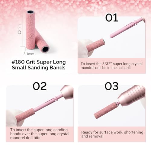 MelodySusie 50 Pcs 180 Grit Pink Nail Drill Bits & Sanding Bands