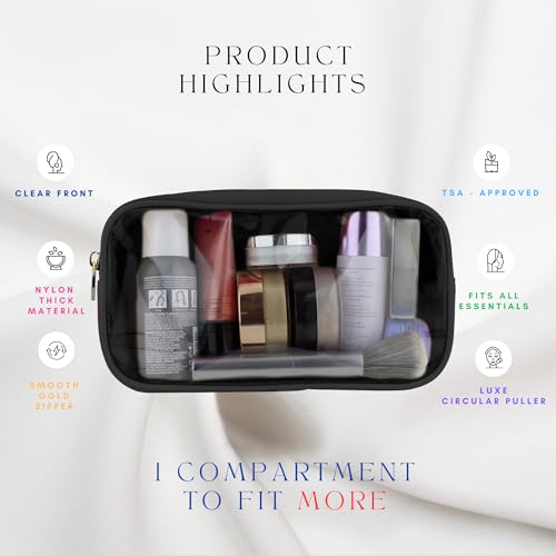 DANCOUR Small Clear Makeup Bag - Water-Resistant Nylon Travel Pouch