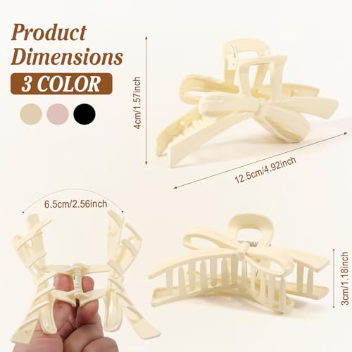 Glaudmeiss 3PCS Bow Hair Clips for Women - Strong Hold Non-Slip Claw Clips for Thin & Thick Hair