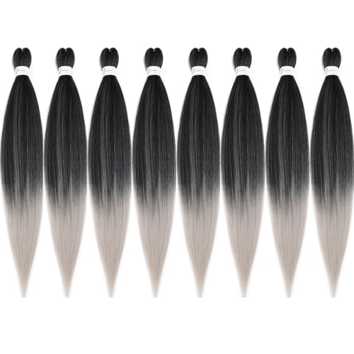 20 Inch Pre Stretched Ombre Braiding Hair Extensions - 1B/Gray (Pack of 8)