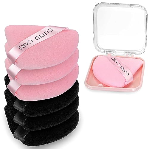CUPID CARE Triangle Powder Puff Set with 2 Travel Cases - 6 Pcs