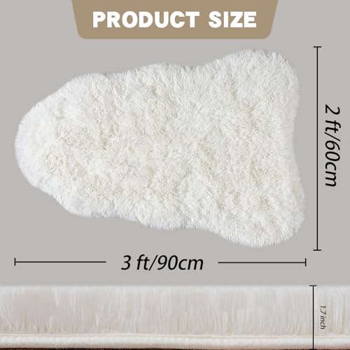 2x3 Cream White Fluffy Rug - Soft, Non-Slip Shag for Bedroom