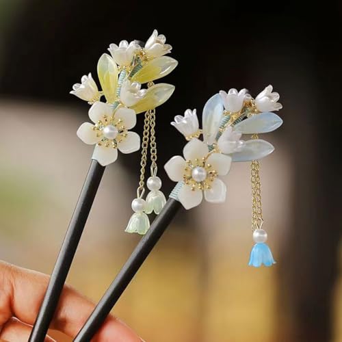 3 Pcs Vintage Chinese Wood Hair Sticks with Floral Accents for Updos