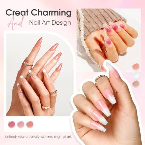 ROSALIND Jelly Pink Base Color Gel Polish Set with Sheer Nude & Sparkle Pink, 6 Colors + 2 Top Coats