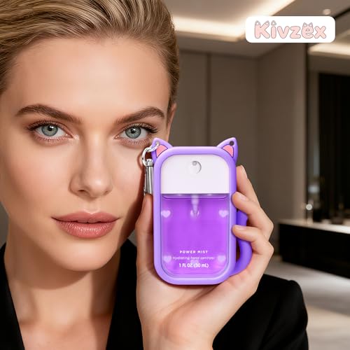 Cat Silicone Case for Touchland 1oz Spray — Cat Purple with Charm Keychain