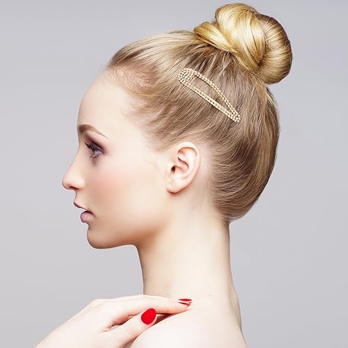 Hinzic 4Pcs Water Drop Rhinestone Snap Hair Clips Gold - No Slip Barrettes for Women & Girls