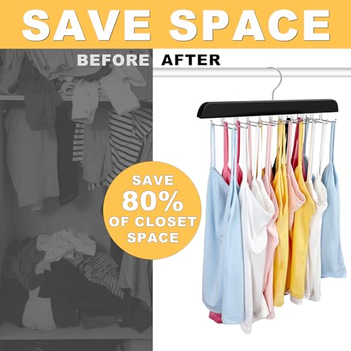 RESOVO Premium Wood Tank Top Hanger with 24 Hooks, 360° Rotating