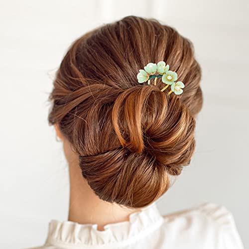 6 Pcs Vintage Jade Flower Hair Pins - Chinese Style Hanfu Hair Sticks