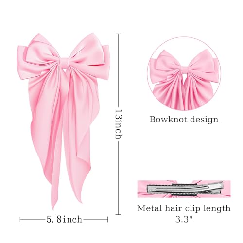 Large Pink Satin Bow Hair Clips for Women - Elegant Accessories