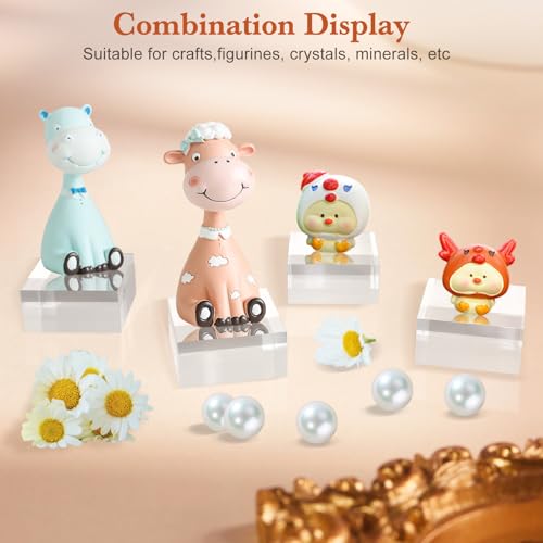 Acrylic Display Blocks - Set of 4 Clear Cube Stands for Collectibles