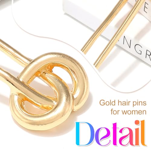 Gold Metal French Hair Pins U Shape Hair Fork for Buns & Updos (Pack of 2)