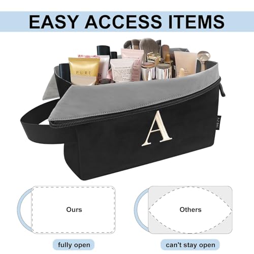 A-Z Monogram Travel Toiletry Bag - Personalized Black Makeup Bag (Initial R)