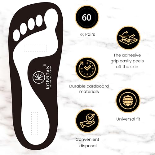 Kobbtan Black Spray Tan Feet Pads - 60 Pairs, Non-Slip & Disposable
