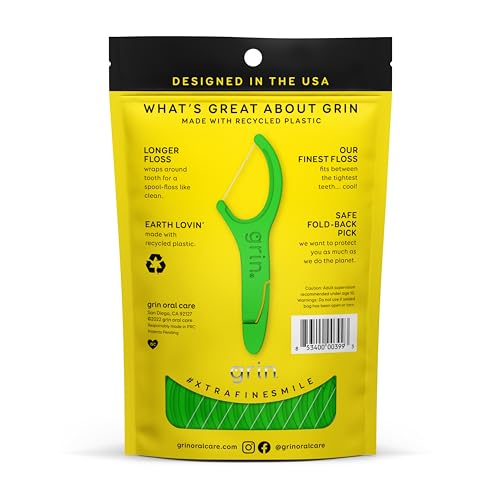 Grin Floss Picks for Tight Teeth - 75 Minty Dental Flossers