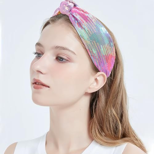 Fishdown Rainbow Sequin Knotted Headbands 4pcs Multicolor E for Girls & Women