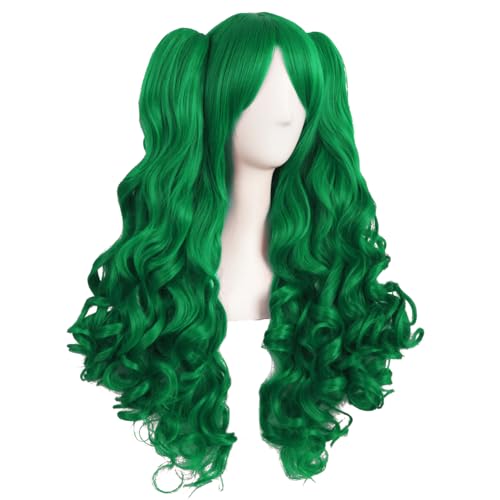 Grass Green Long Curly Clip-On Ponytails Cosplay Wig